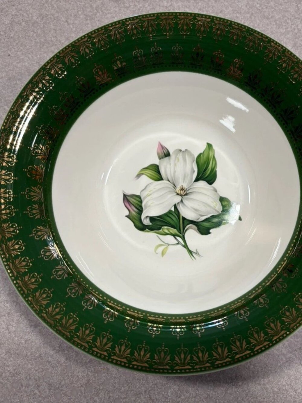 Large Trillium Forest Green Filigree 22K Gold Vegetable Serving Bowl STUNNING!